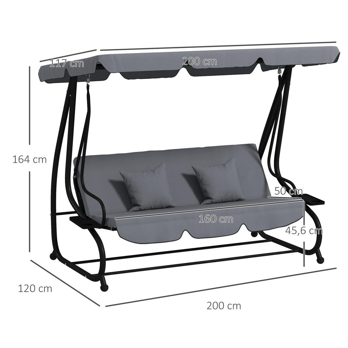 HOLLYWOODSCHAUKEL DE-15294 Dunkelgrau - Dunkelgrau, Metall (120/164/200cm) - ComfortXL