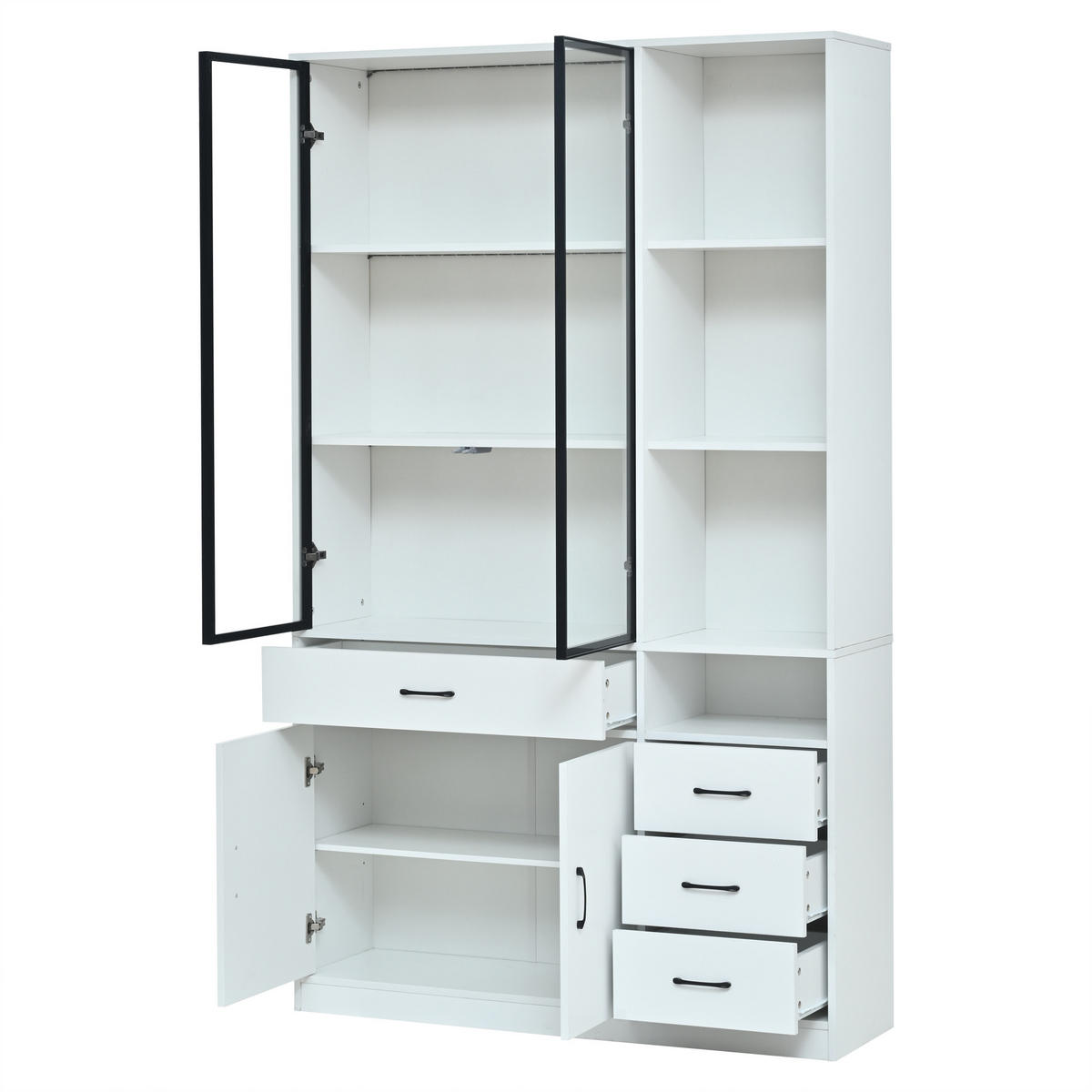VITRINE LED Hochschrank Glas 120cm 13 Fächer Weiß Modern - Weiß, Holzwerkstoff (120/200/35cm) - FLIEKS