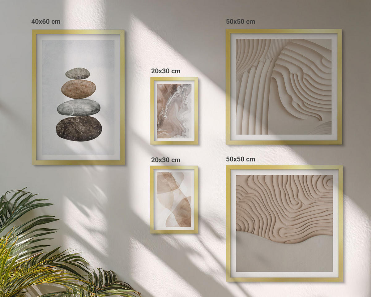 WANDBILDER 5er Set - 50x50 cm & 20x30 cm & 40x60 cm Goldrahmen - Abstrakte bemalte Strukturen - Goldfarben, Kunststoff (40/60cm) - ArtPrintCave