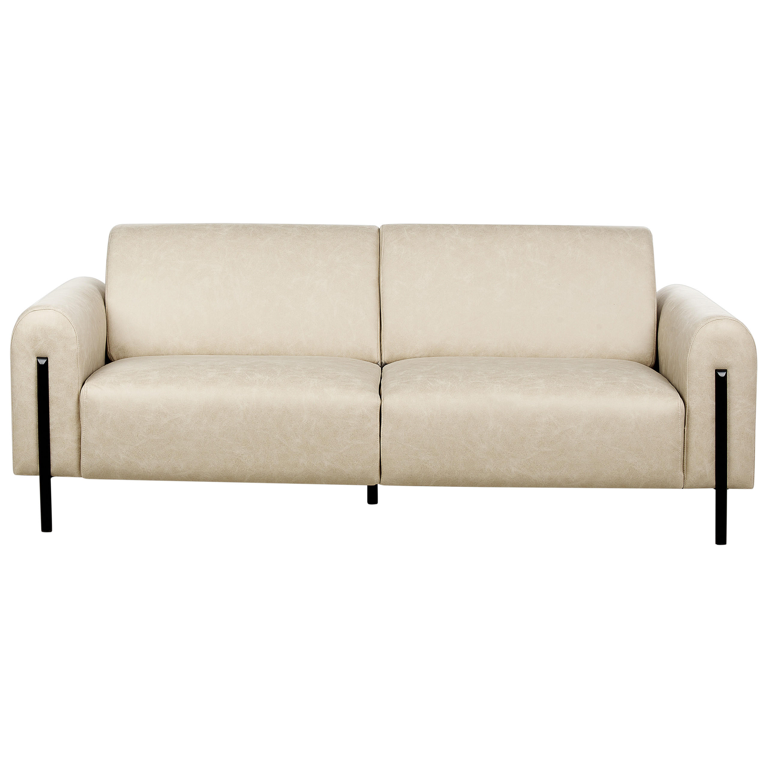 3-SITZER-SOFA Lederoptik beige Askim - Beige/Schwarz, Textil (207/87/89cm) - Beliani
