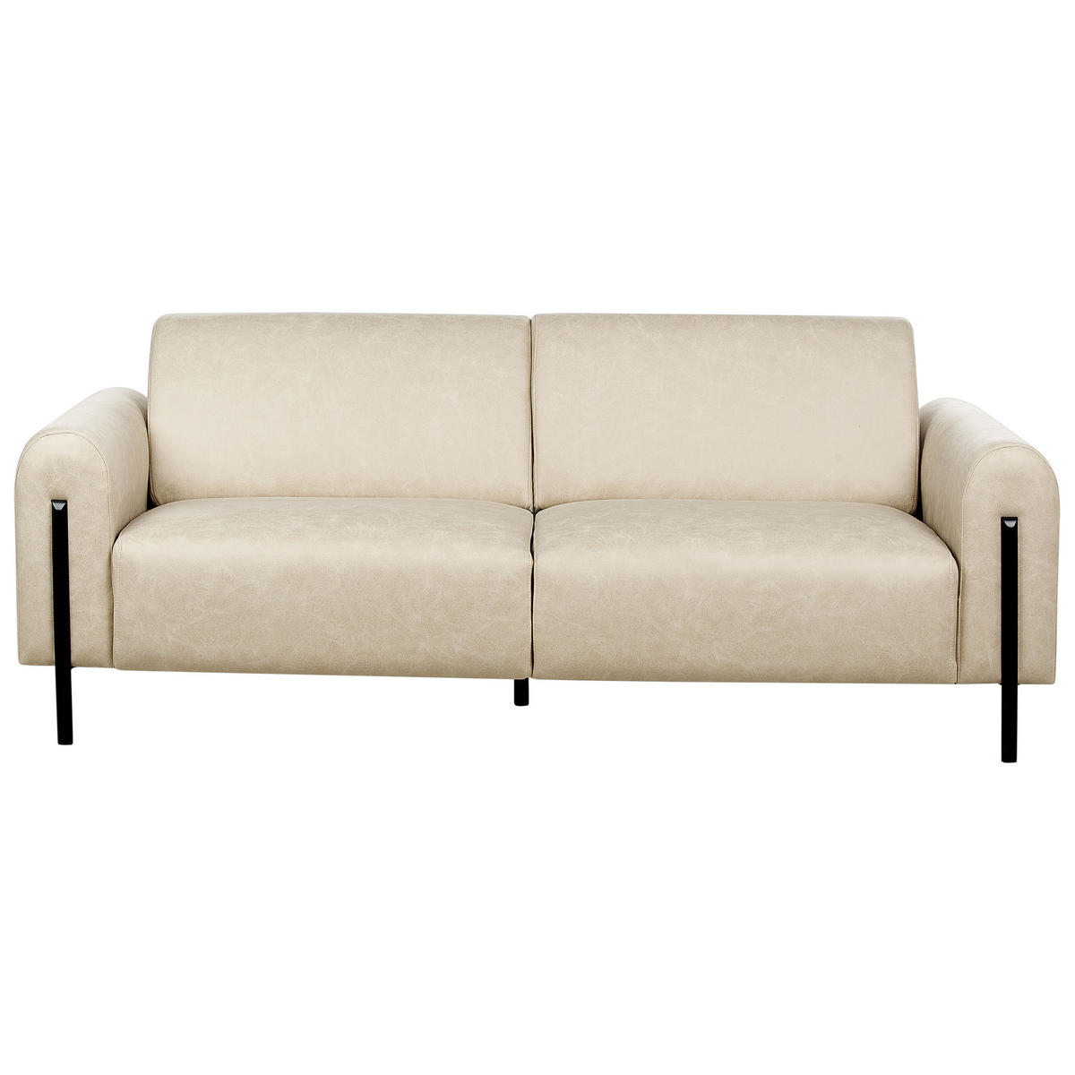 3-SITZER-SOFA Lederoptik beige Askim - Beige/Schwarz, Textil (207/87/89cm) - Beliani