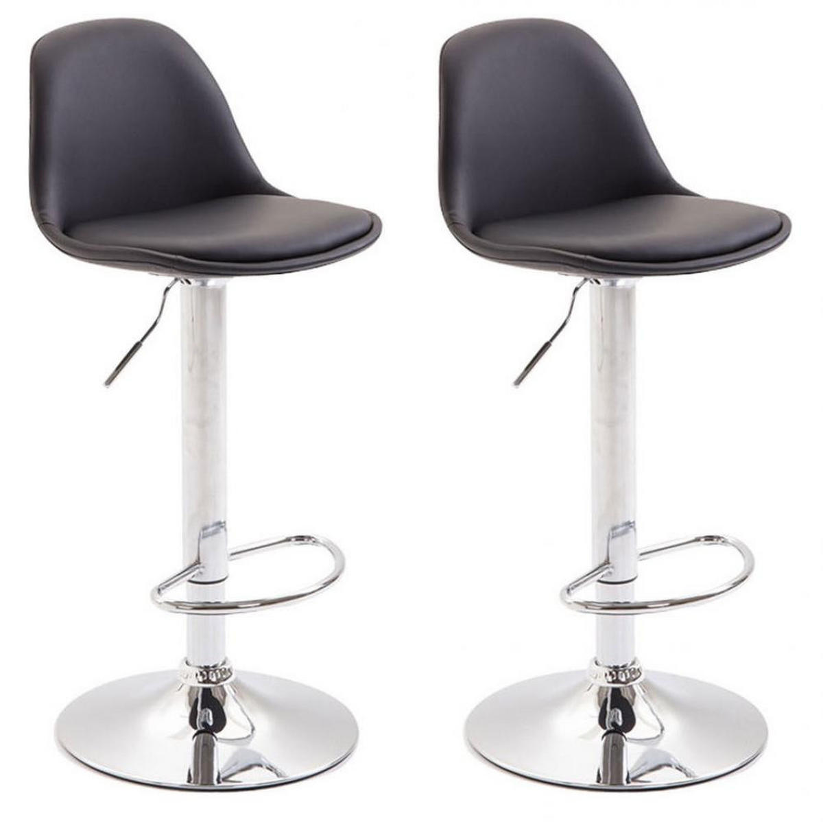 BARHOCKER 2er Set Lederlook schwarz - Chromfarben/Schwarz, Textil/Metall (39/82/39cm) - CLP