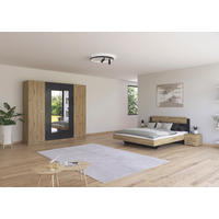 SCHLAFZIMMER Borba in Eiche und Grau 4 teilig – mit Bettanlage 160x200cm, zwei Nachttisch und Drehtürenschrank 225cm Breite - Braun, Holzwerkstoff (80/200/120cm)