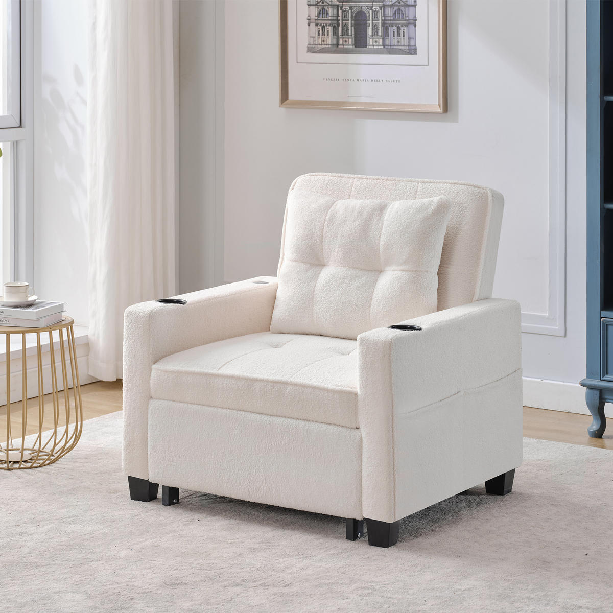 RELAXSESSEL 87/74/84 cm Weiß mit Getränkehaltern und USB Anschluss - Weiß, Textil (74/84/87cm) - Oxeza