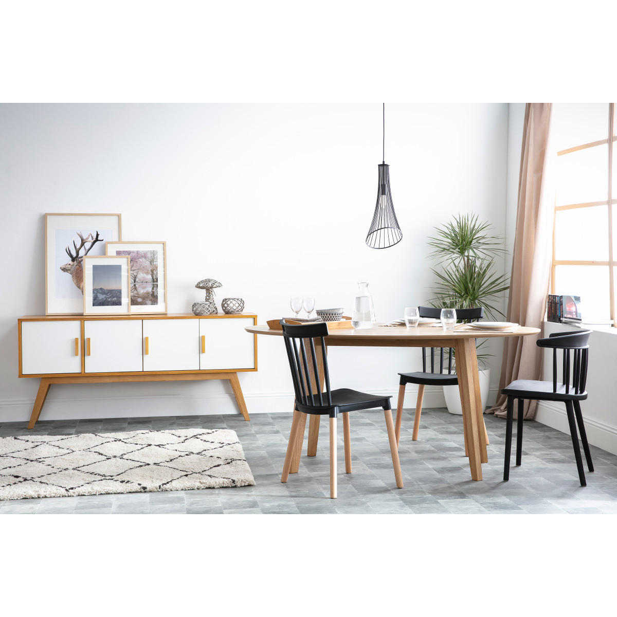 ESSTISCH skandinavisch oval Eiche L160 MARIK - Eiche Bianco, Holz (160/95/75.5cm) - Miliboo