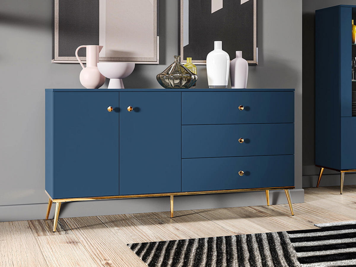 KOMMODE – 160 cm – Marine – Blau - Blau, Holzwerkstoff (160/85/40cm) - hi-markt