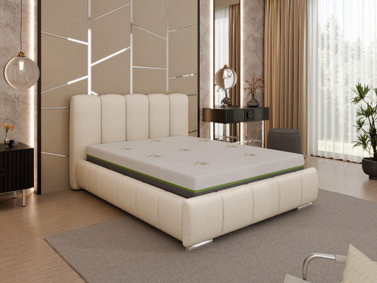 POLSTERBETT Zaira 140x200cm – Elegantes Polsterbett für modernen Wohnstil , ZONIERTE TASCHENFEDERN KOKOS (21cm), beige - Beige, Holz (140/200cm) - Homesy