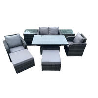 GARTENMÖBEL SET mit Sofa Polyrattan 6-Sitzer - Dunkelgrau/Grau, Glas/Kunststoff - Fimous