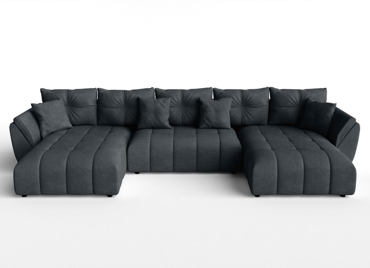 WOHNLANDSCHAFT Antalya Grau 382/190/91 cm – Sofa mit Bettfunktion - Schwarz/Grau, Kunststoff/Textil (382/91/190cm) - AX Living