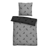 BETTWÄSCHE-GARNITUR Satin Hirsch sturmgrau, 135x200 cm + 80x80 cm - Grau, Textil (135/200cm) - biberna