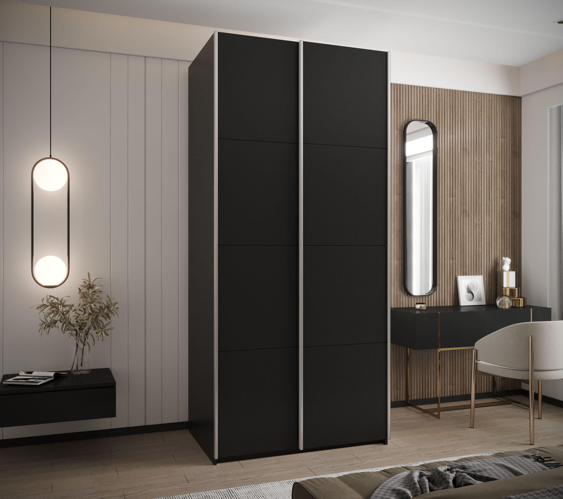 SCHWEBETÜRENSCHRANK 245,5/110/64 2-türig - Silberfarben/Schwarz, Holz/Metall (110/245/64cm) - Abiks Möbel