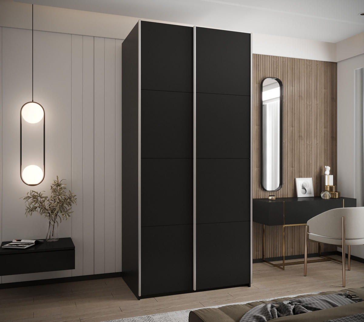 SCHWEBETÜRENSCHRANK 245,5/100/64 2-türig - Silberfarben/Schwarz, Holz/Metall (100/245/64cm) - Abiks Möbel
