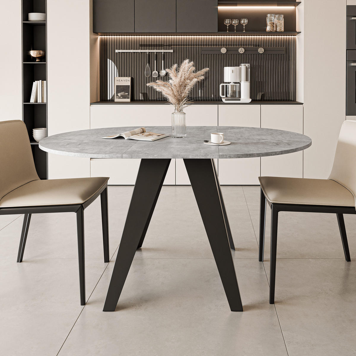 ESSTISCH ausziehbar auf MDF, Grau - Schwarz/Grau, Holzwerkstoff (90/90/76cm) - Idohome