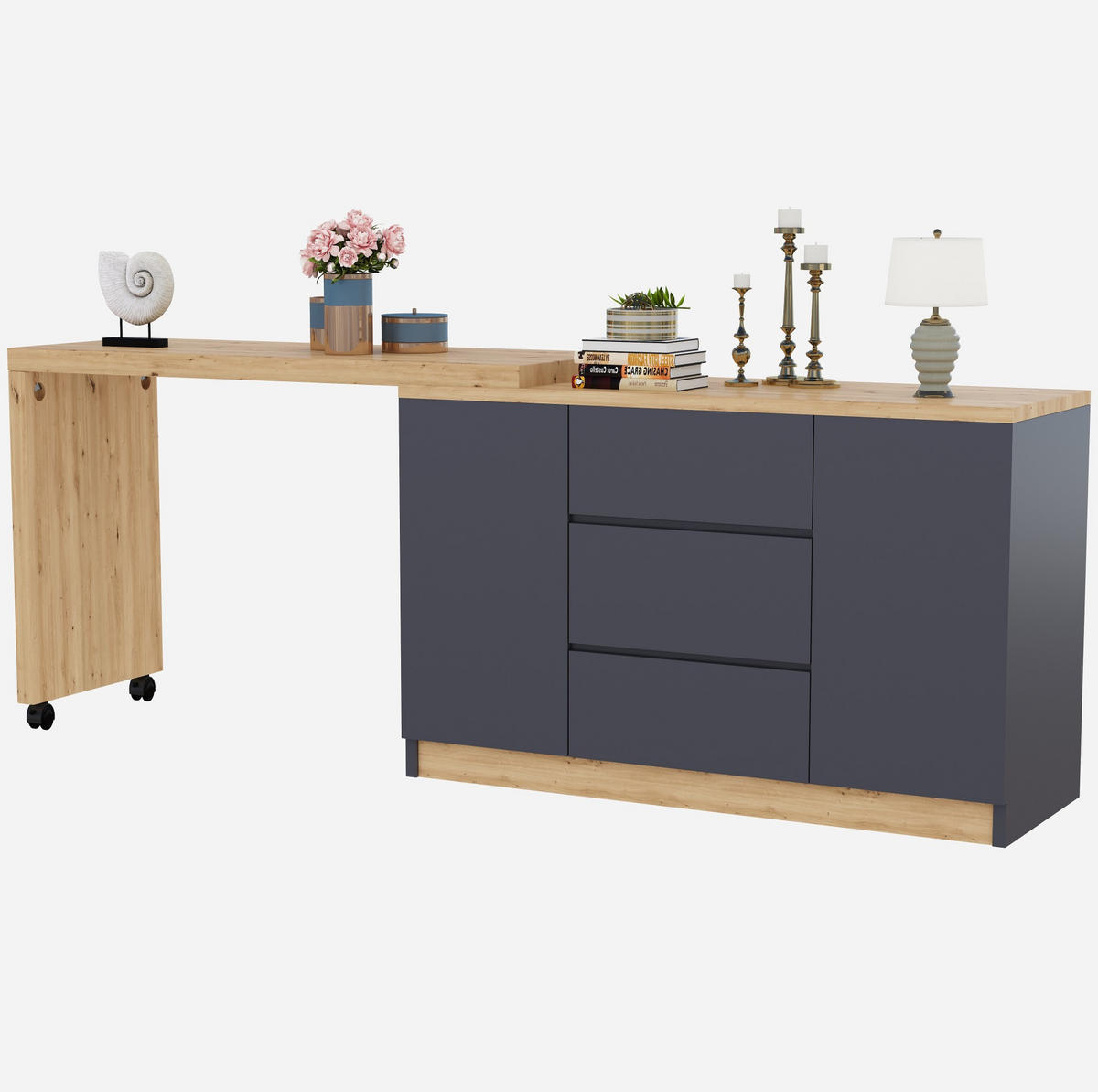 SCHREIBTISCH drehbar klappbar 120 x 50 cm Grau Eicheoptik mit Stauraum - Grau, Holz (120/50/76.5cm) - Meubliv