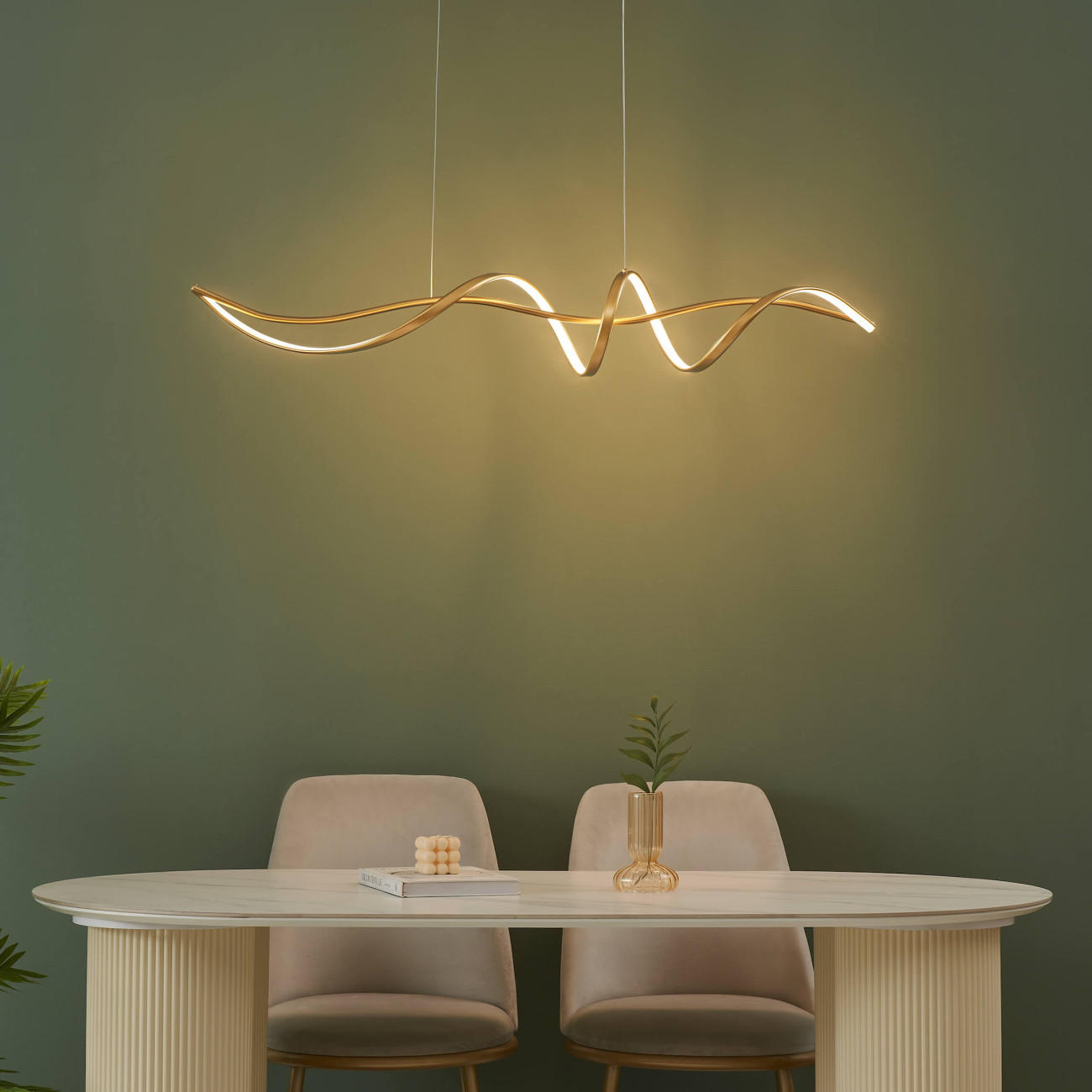 HÄNGELEUCHTE Lybell, Gold, 120cm, Dimmbar - Goldfarben, Metall (120/22/22cm) - KOSILUM