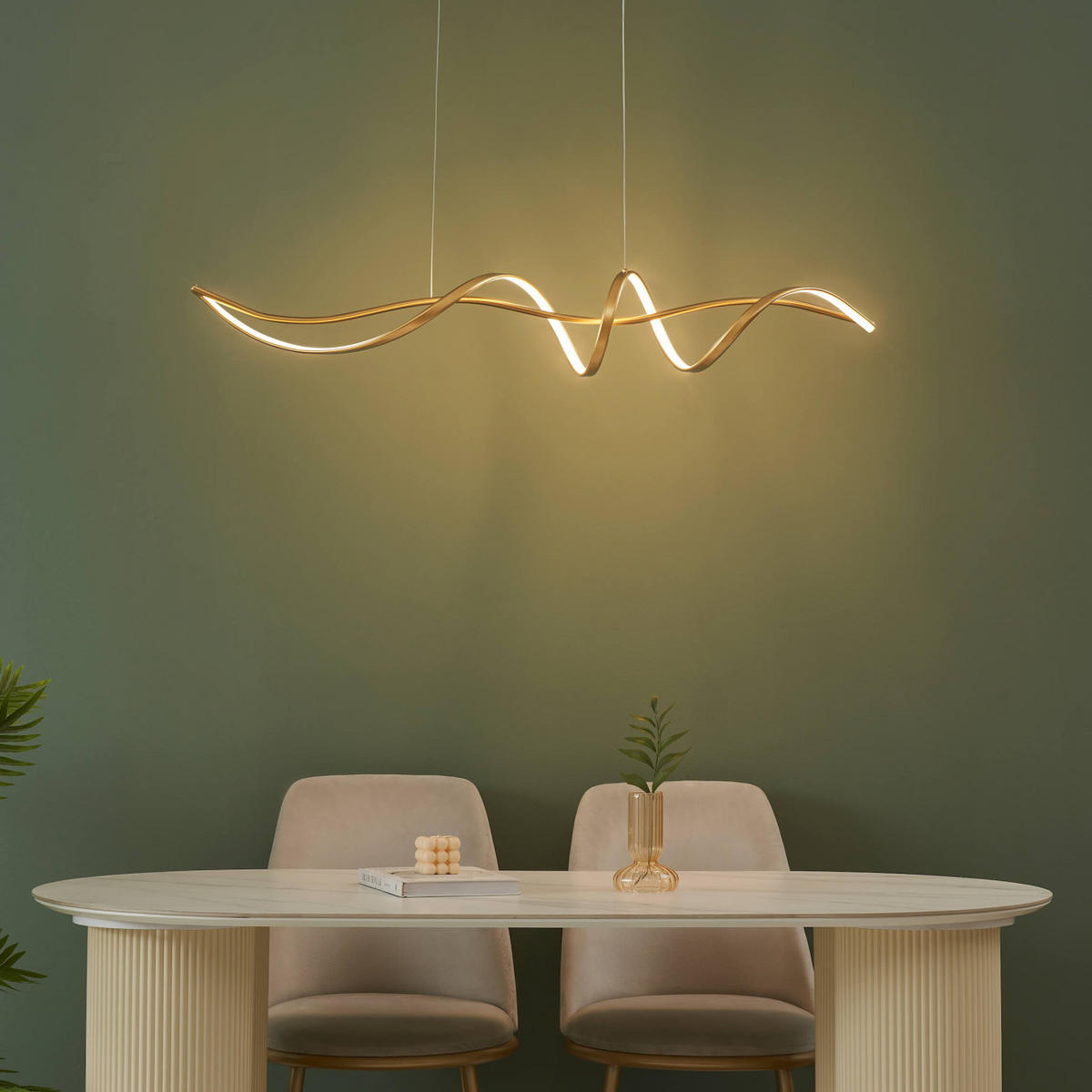 HÄNGELEUCHTE Lybell, Gold, 120cm, Dimmbar - Goldfarben, Metall (120/22/22cm) - KOSILUM