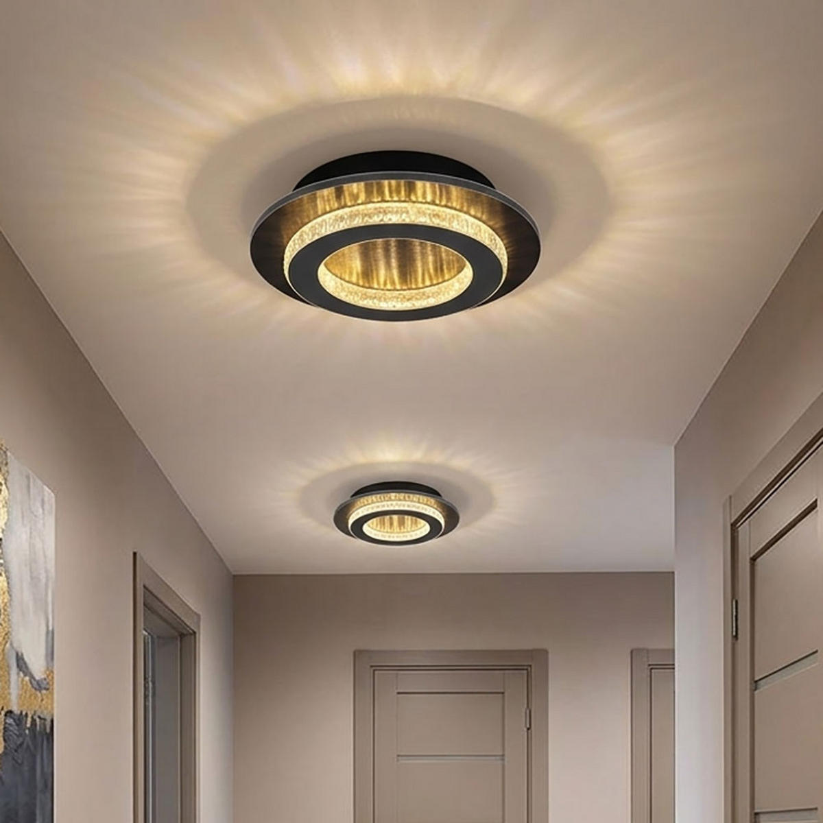 DECKENLEUCHTE JAYDEN, LED, Schwarz, Metall, Kristalloptik - Schwarz, Metall (20/20/5.5cm) - Globo Lighting