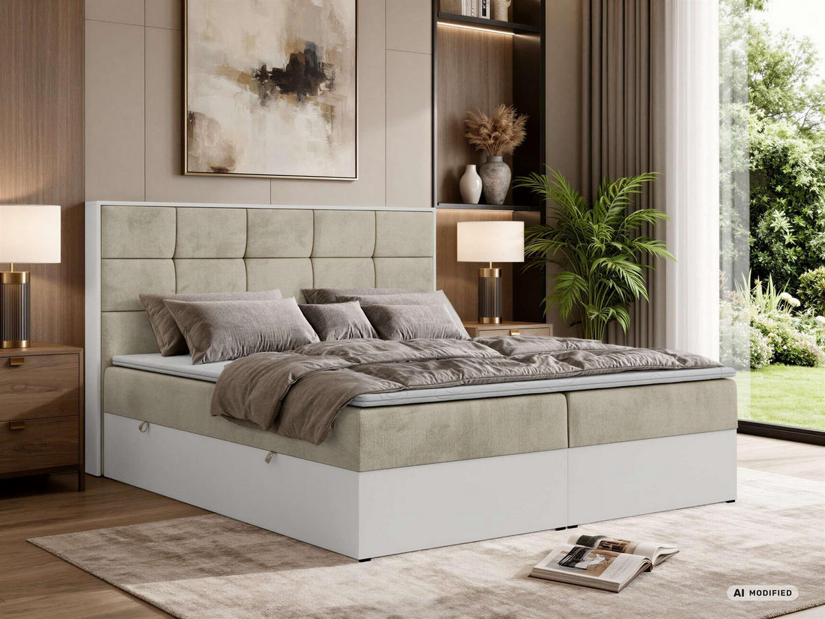 BOXBETT ALVIT 200/200 - Beige Velvet - Topper Visco - H3 - Beige/Schwarz, Kunststoff/Textil (200/200cm) - MKS