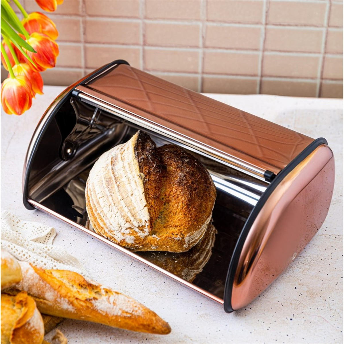BROTKASTEN Gold 44/27/18.5 cm KH1870 - Goldfarben, Metall (27/18.5/44cm) - Kinghoff 