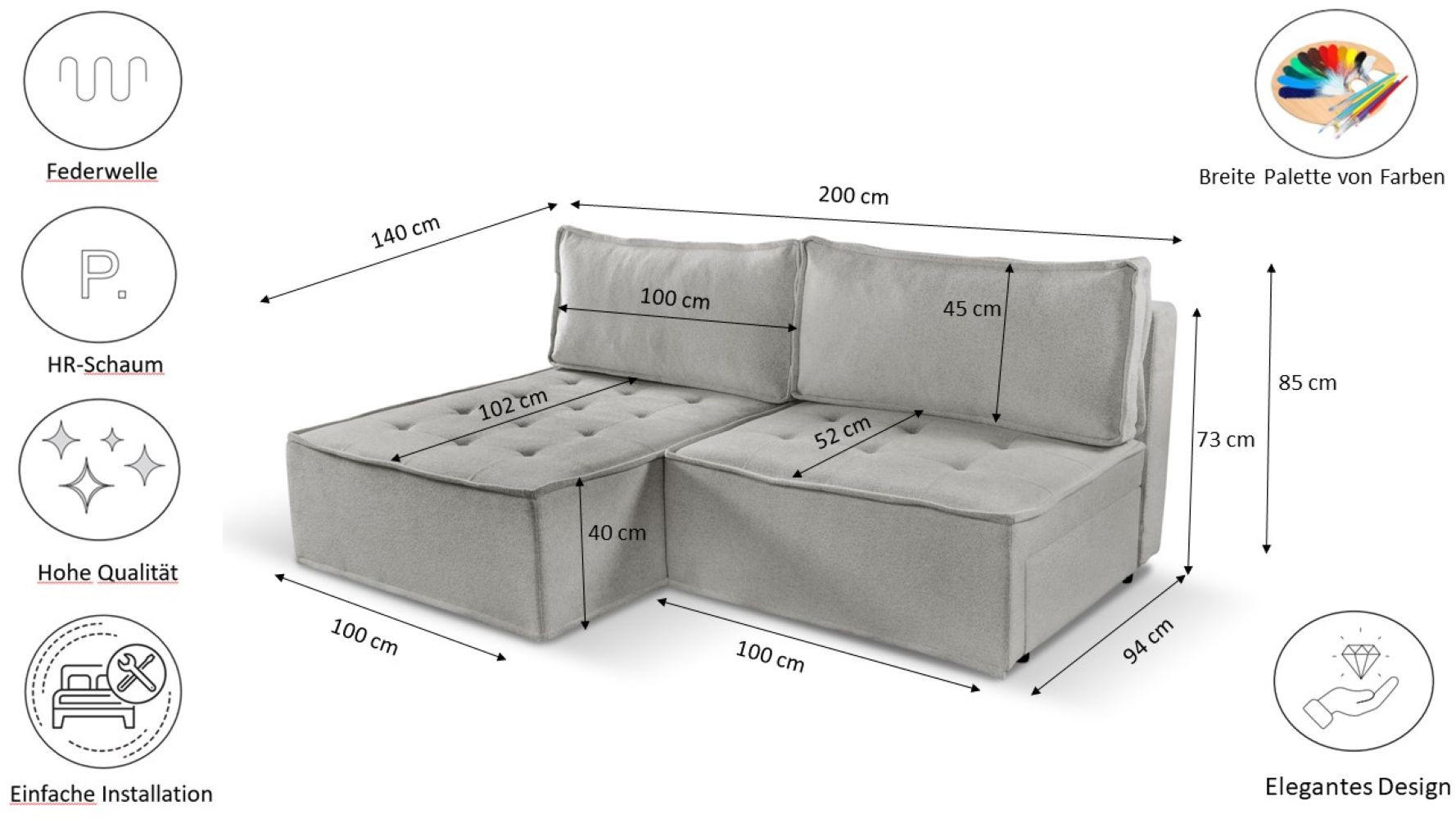 Thumbnail - Kaiser Möbel Ecksofa, Cappuccino, Holz, L-Form, 200x140 cm, Wohnzimmer, Sofas & Couches, Wohnlandschaften, Ecksofas