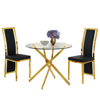 ESSGRUPPE DE-39460 3-teilig, Glastisch und 2 Stühlen mit Goldkante Schwarz - Schwarz, Metall (88/75/88cm) - ComfortXL