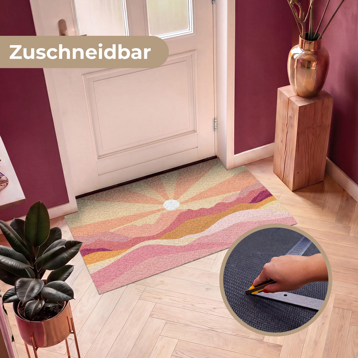 ROHOŽKA Hory - Abstraktní - Sluneční paprsky - Růžová 120x80 cm - růžová, textil/umělá hmota (120/0.4cm) - MuchoWow