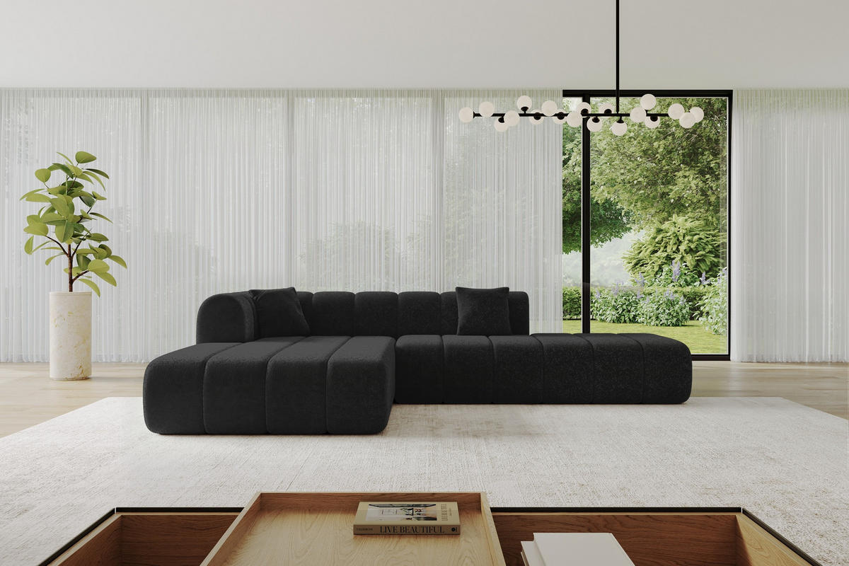 ECKSOFA Ottomane Links BILA-L 289x176x71 Schwarz Chenille - Schwarz, Holzwerkstoff/Kunststoff (176/289cm) - ALTDECOR
