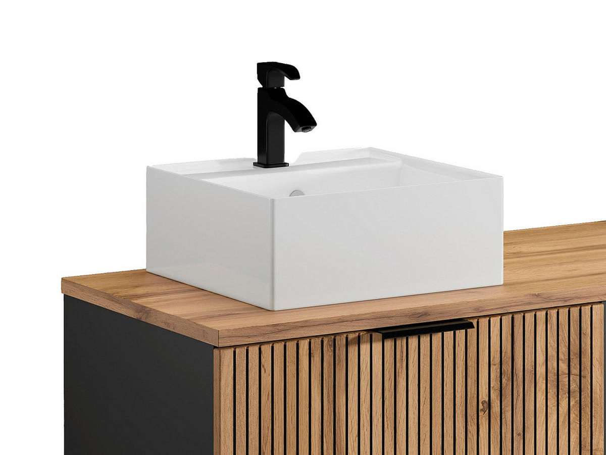 DOPPELWASCHTISCH - 140cm x 46cm - MDF - schwarz, naturfarben hell - MADELA - Schwarz, Holz (140/57/46cm) - Vente-Unique