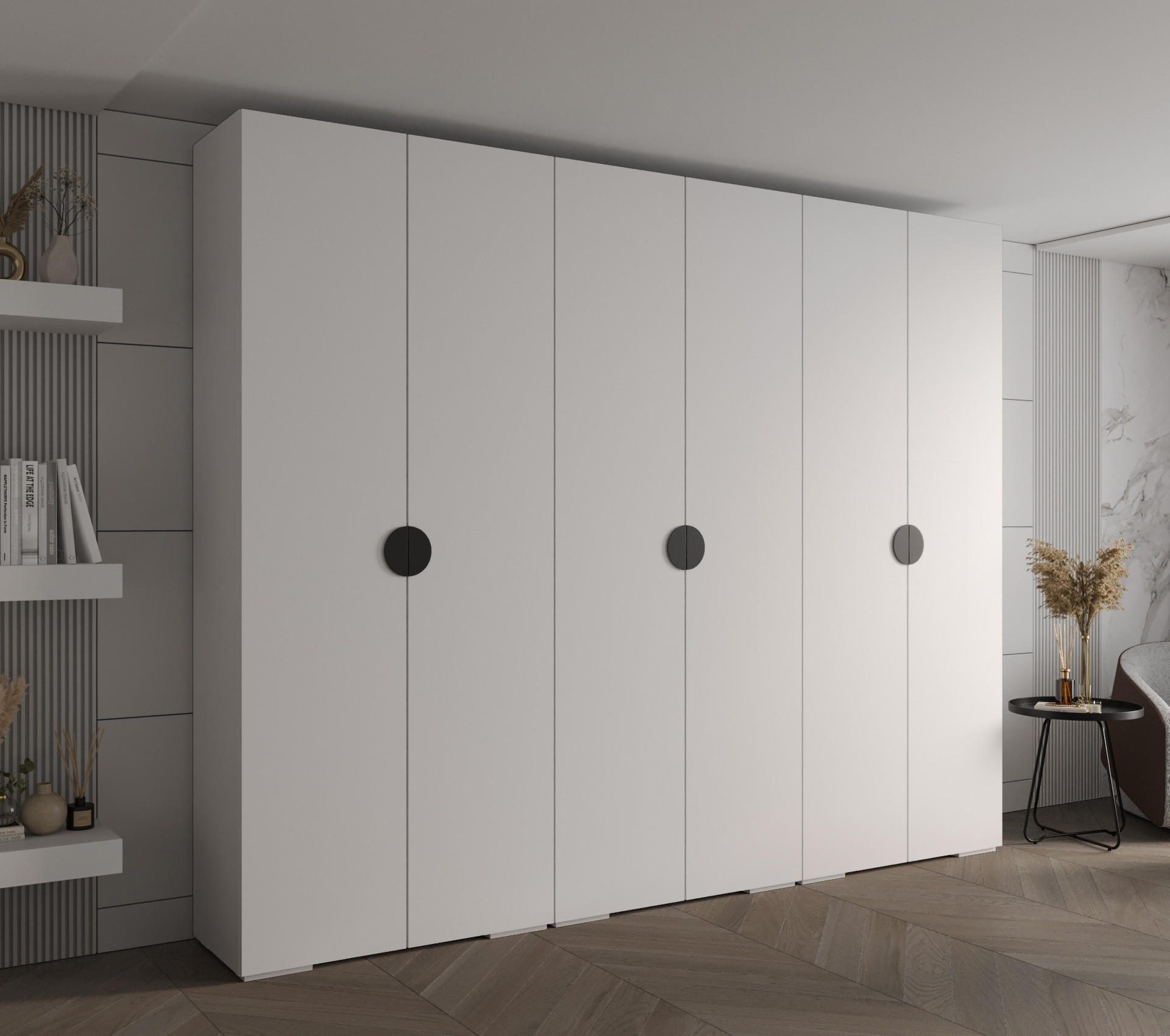 DREHTÜRENSCHRANK 236.7/300/47 6-türig - Schwarz/Weiß, Holz/Metall (300/236.7/47cm) - Abiks Möbel