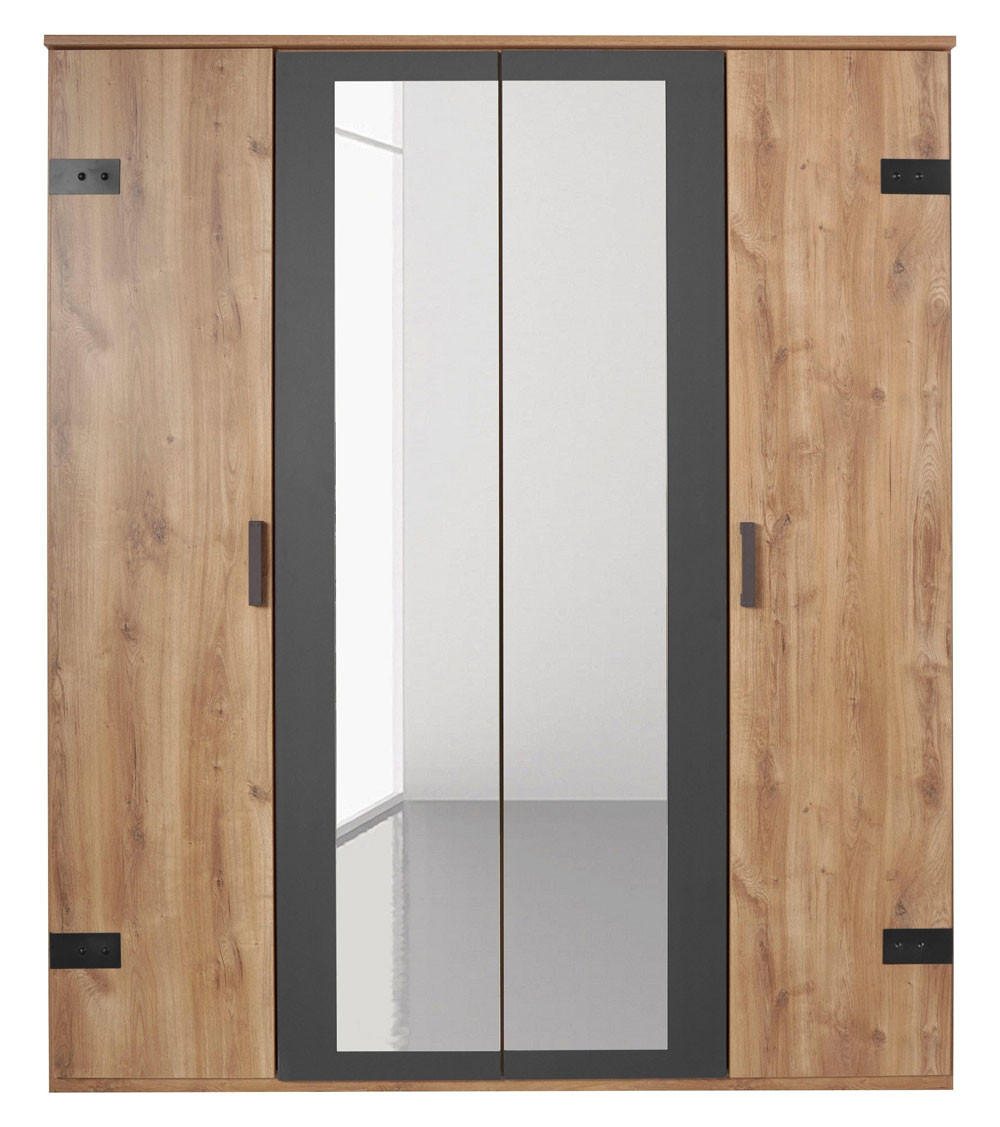 DREHTÜRENSCHRANK Malmö Plankeneiche / Graphit 180 / 58 / 210cm - Eichefarben/Graphitfarben, Holz/Holzwerkstoff (180/210/58cm) - Wimex