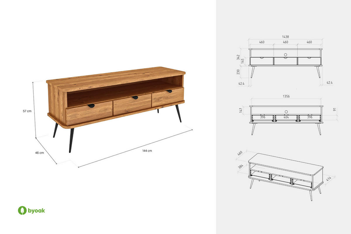 LOWBOARD LINA Kernbuche - Kernbuche, Holz (144/57/46cm) - byoak