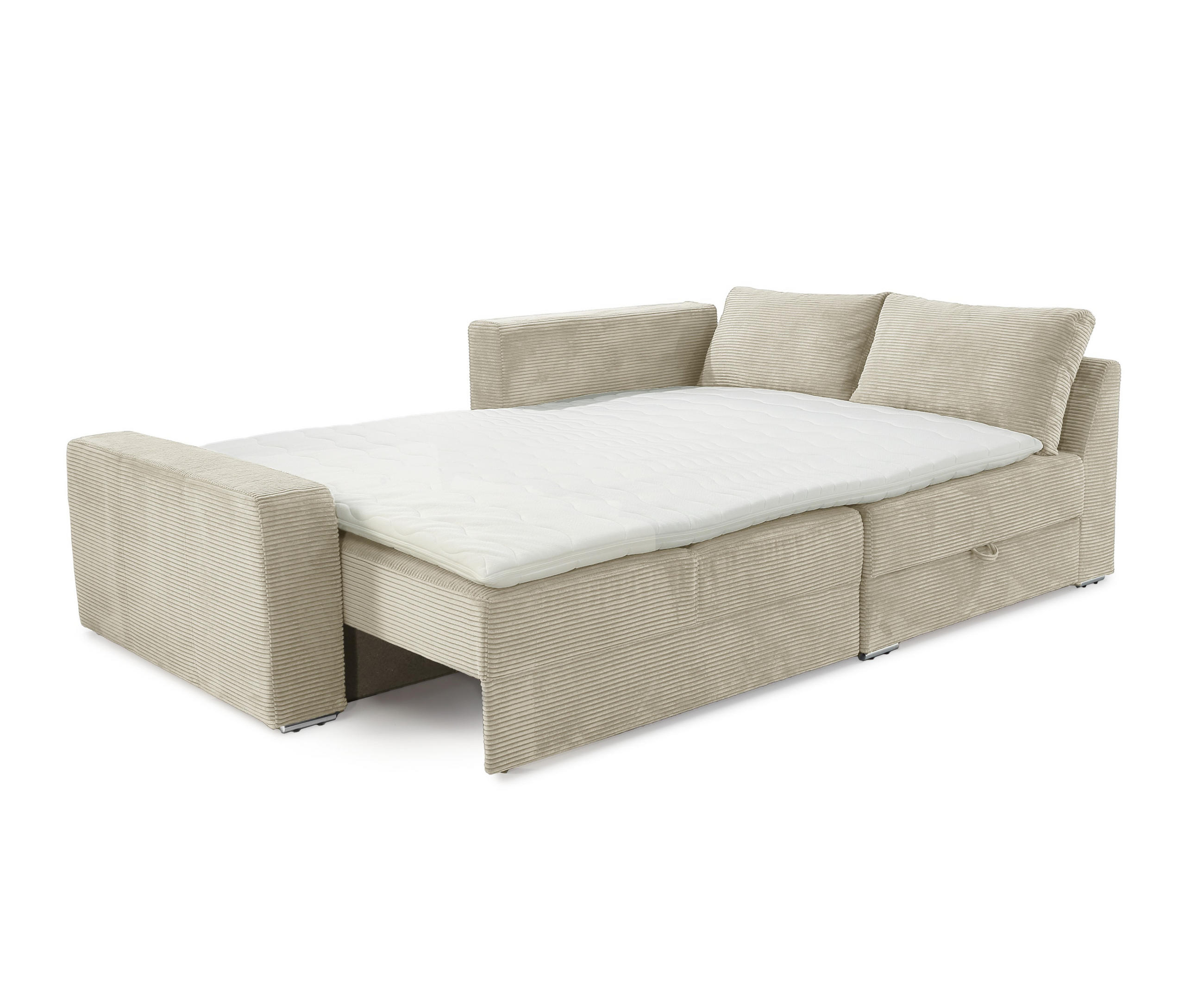ECKSOFA-DAUERSCHLÄFER Boxspring Federkern Topper Bettkasten, seitenverkehrt montierbar B260/T181/H88 cm, Cord Beige Grau / 15235 - Chromfarben/Greige, Textil/Metall (260/181cm) - luma-home
