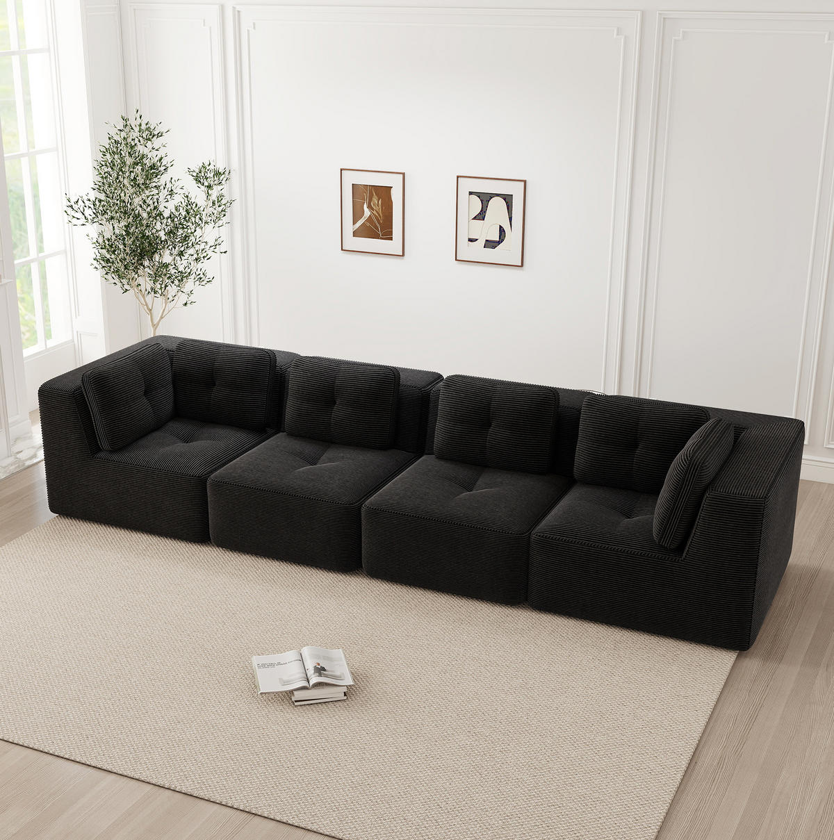 ECKSOFA 386/104/69 cm schwarz aus Cord mit tiefer Sitzfläche und modularem Design - Schwarz, Textil (104/386cm) - OKWISH