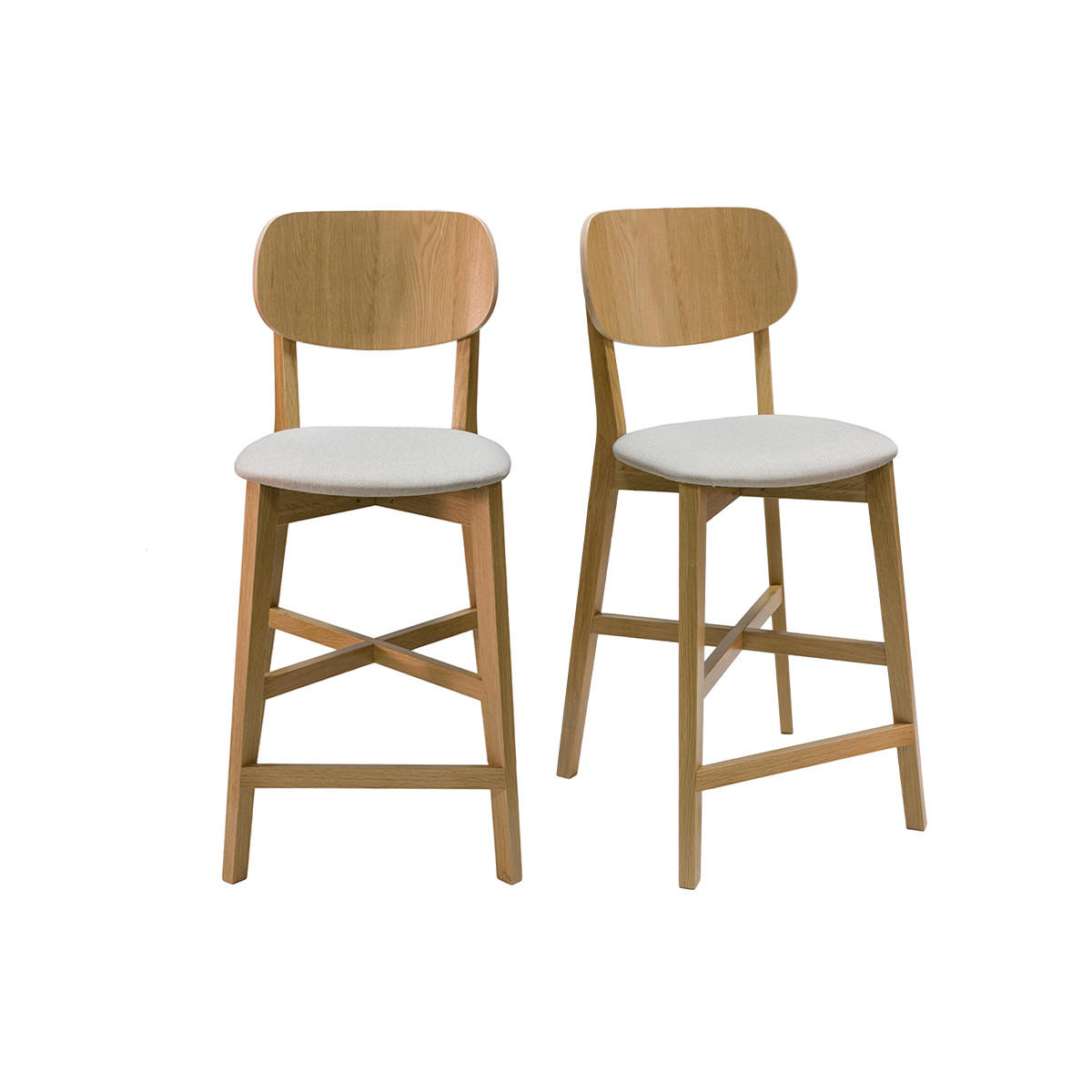 BARHOCKER Helles Holz Beiger Stoff H65 cm 2er-Set LUCIA - Beige, Holz (54/102/43cm) - Miliboo