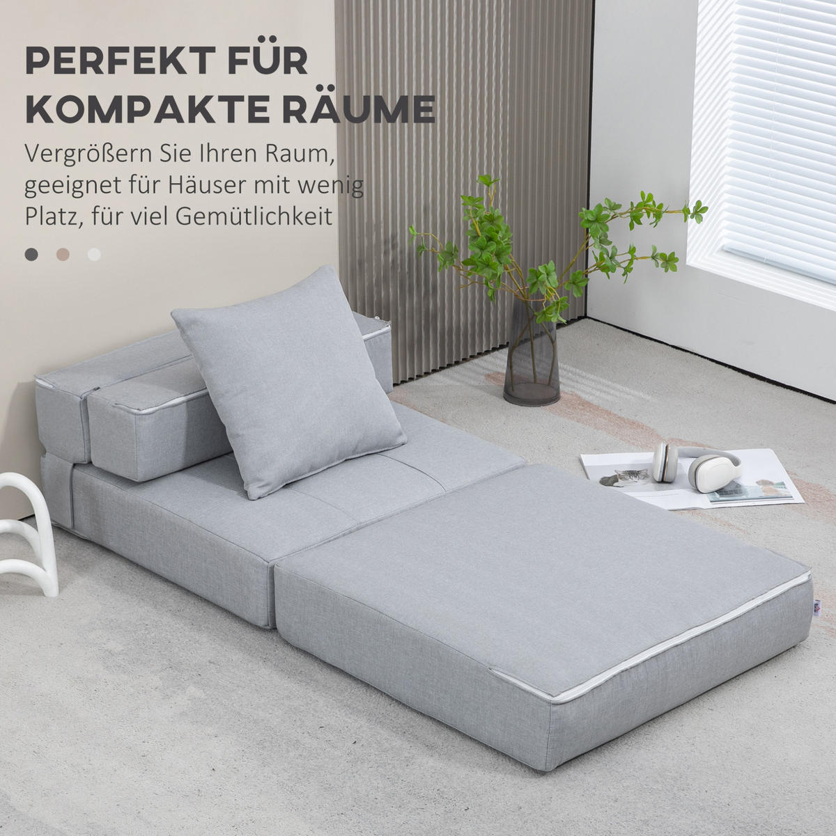 SCHLAFSESSEL 70/70/61 cm in Hellgrau mit Bettfunktion und Kissen - Hellgrau, Kunststoff (70/61/70cm) - BEAOK