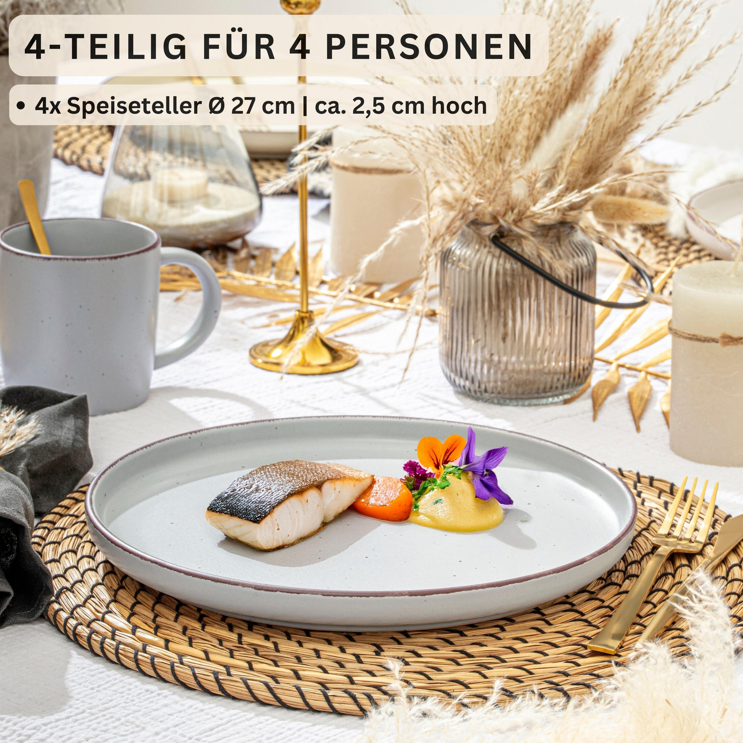 SPEISETELLER BOMBAY MOONLIGHT - 4 teilig aus Steingut - Creme/Grau, Stein (27cm) - Sänger