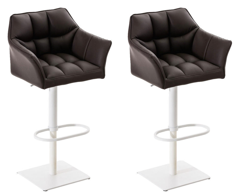 BARHOCKER 2er Set Sihar Kunstleder Braun Weiß - Braun, Leder/Metall (64/88/45cm) - DELUKE