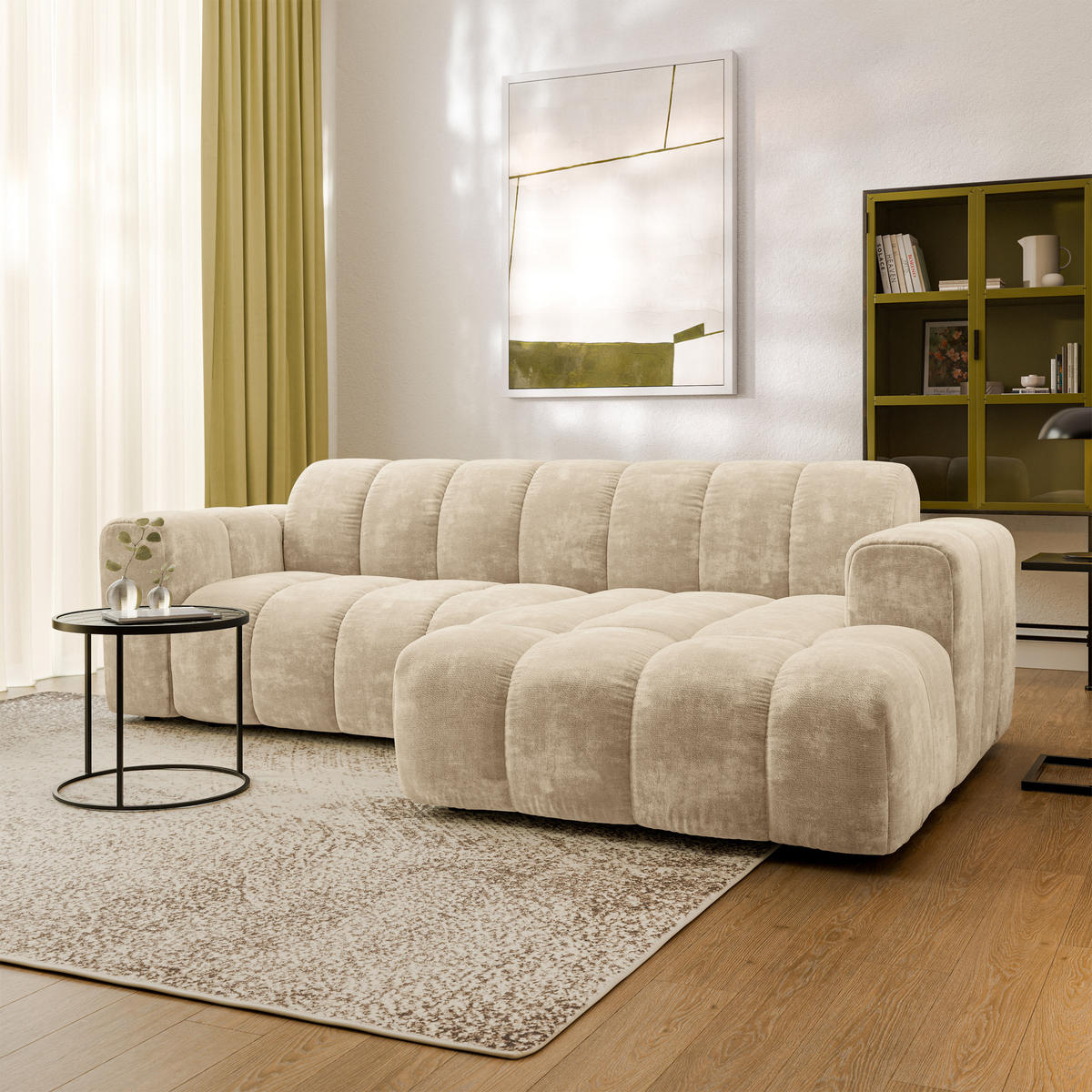 ECKSOFA TISI Creme Chenille - Creme, Holz (274/165cm) - MASSENO