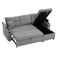 SOFA 212,5/136/86 cm in Hellgrau mit Stauraum, USB- und Type-C-Anschlüssen - Hellgrau, Textil (136/86/212.5cm) - Flora Grace