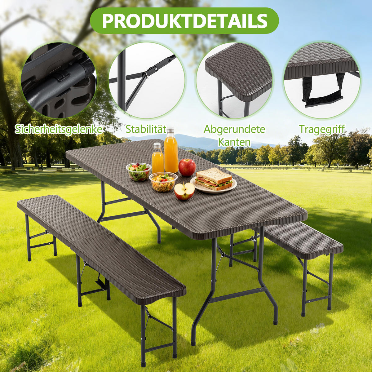 GARTENMÖBEL,1 Tisch+2 Bänke,braun - Braun, Kunststoff - Vallsero