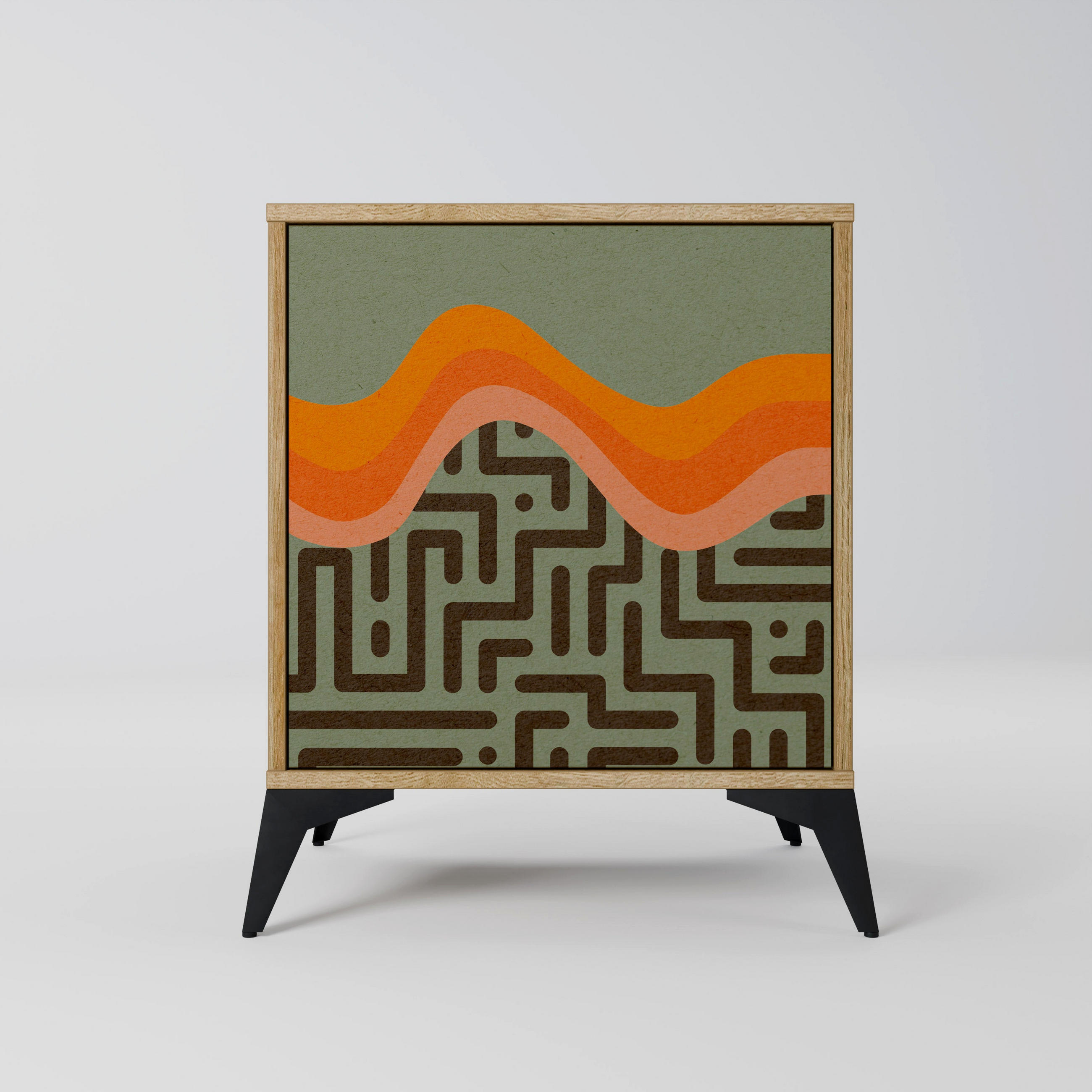 SIDEBOARD SIMPLE SOLUTIONS, Eichefarben, 57,5x42x70,5 cm, Schwarze Metall-Sternfüße - Eichefarben/Multicolor, Holzwerkstoff/Metall (57.5/70.5/42cm) - SpaceRebels