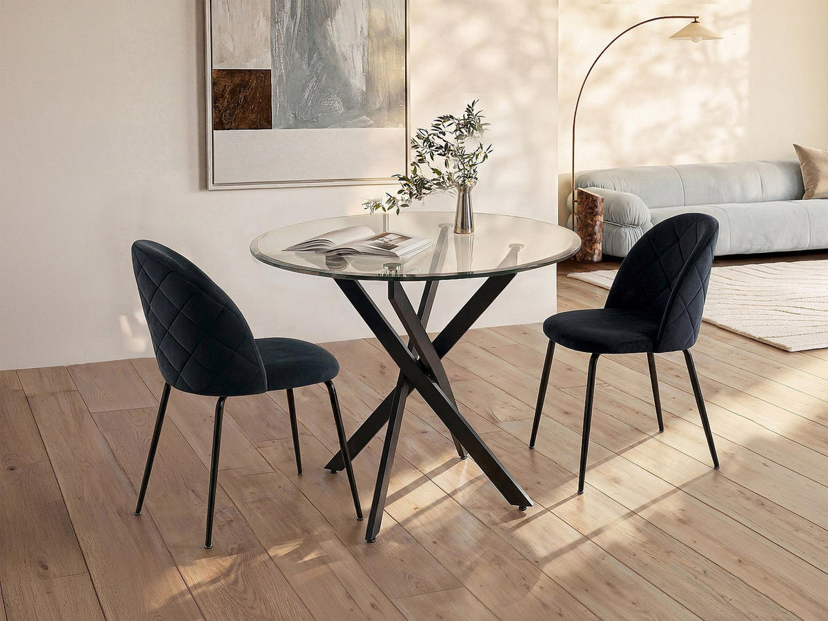 ESSTISCH - 2 Personen - Glas - Transparent, Schwarz - COSIMA - Transparent/Schwarz, Glas (90/90/77cm) - Vente-Unique