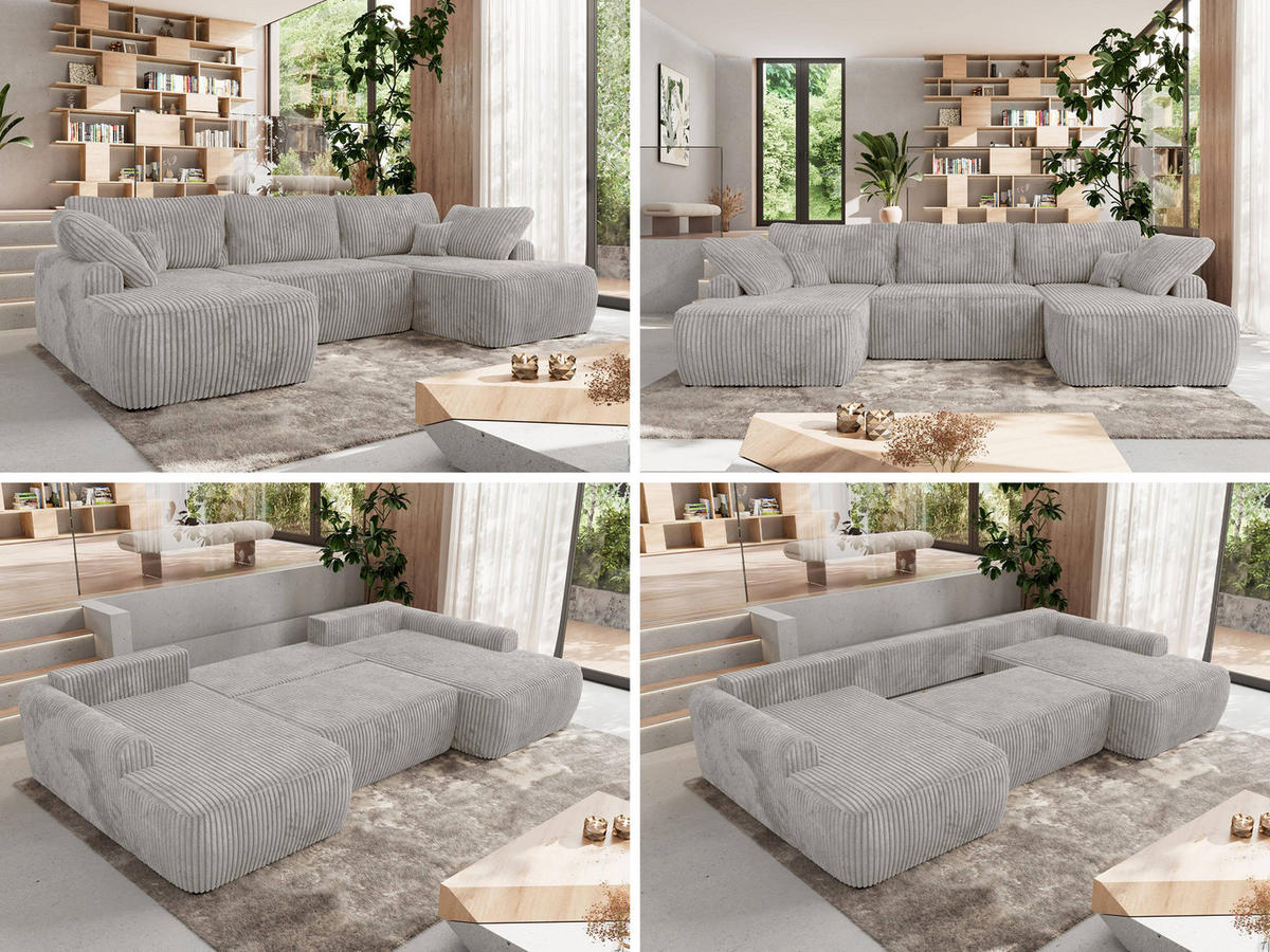 WOHNLANDSCHAFT CUBO U Grau Cord - Schwarz/Grau, Kunststoff/Textil (370/100/187cm) - MKS