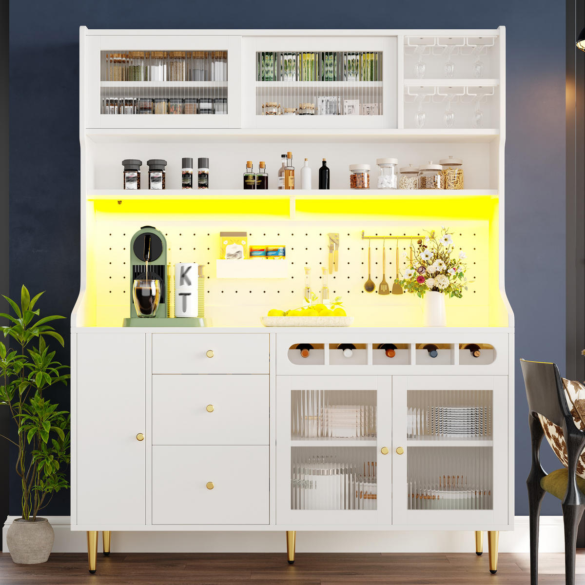 HOCHSCHRANK LED 145x39x171Cm Weinregal Weiß - Weiß, Glas (145/171/39cm) - FLIEKS