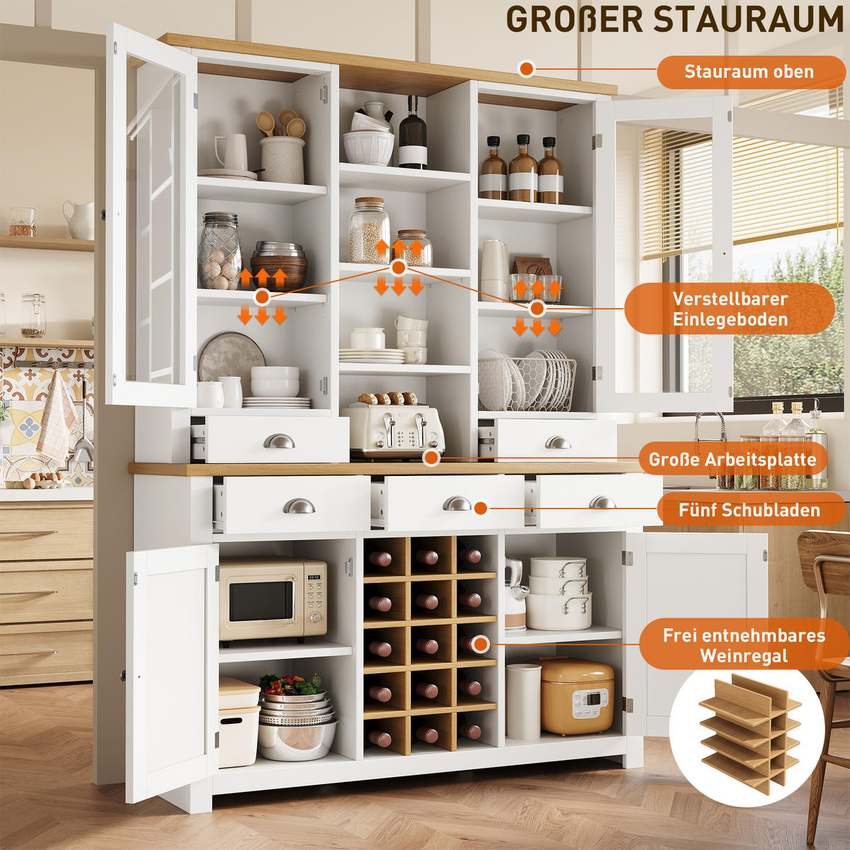 BUFFETSCHRANK Soft-Close Weiß 120/40/185 cm - Weiß, Holz (120/185/40cm) - PANGIVO