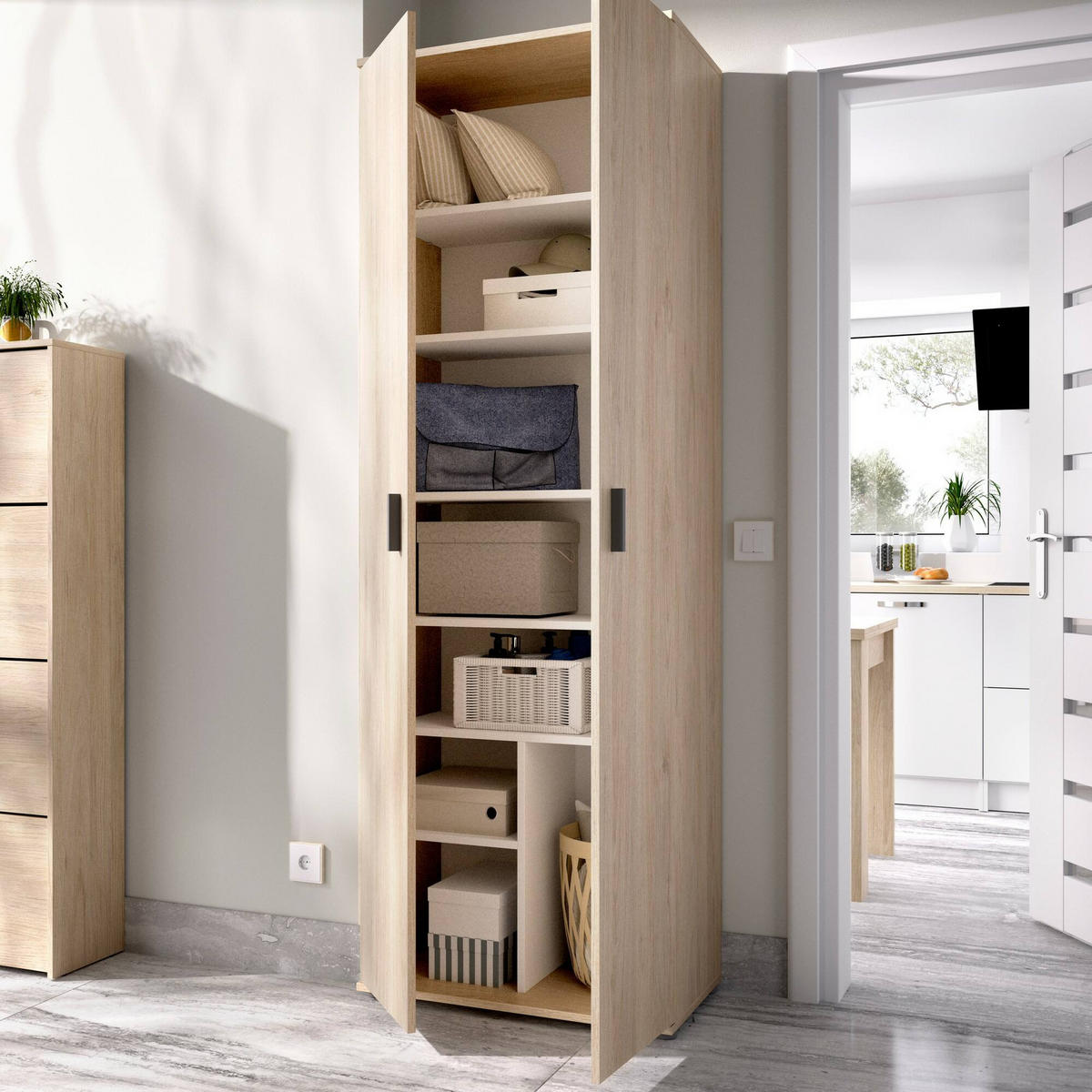 2-TÜRIGER MEHRZWECKSCHRANK Eiche 35/61/190 cm - Braun, Holzwerkstoff (61/190/35cm) - DMORA