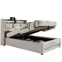 POLSTERBETT 90/200 cm Hellbeige aus Leinenmaterial mit LED und USB - Beige, Textil (90/200cm) - OKMYHOME