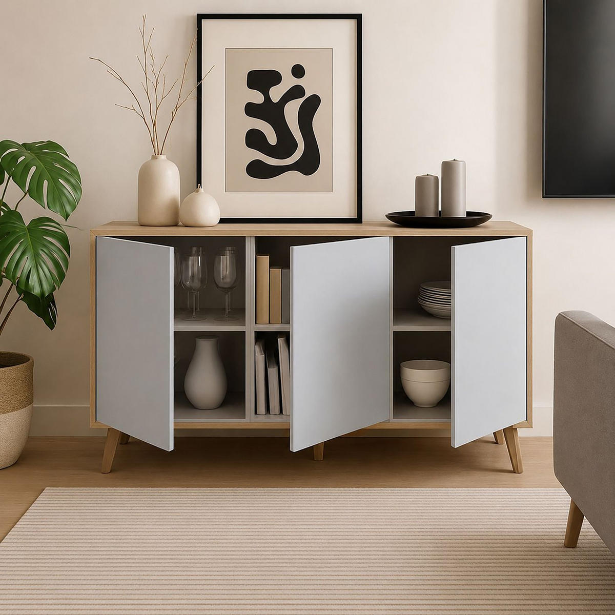 KOMMODE Eiche, Weiß 41/154/75 cm - Braun, Holzwerkstoff (154/75/41cm) - DMORA