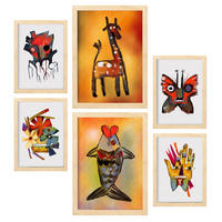 POSTER Set Mit 6 Auffällt 3 In Tiere Zusammenfassungen A3 & A4 Rahmen Aus Hellem Holz - Beige, Papier (29/3cm) - Nacnic