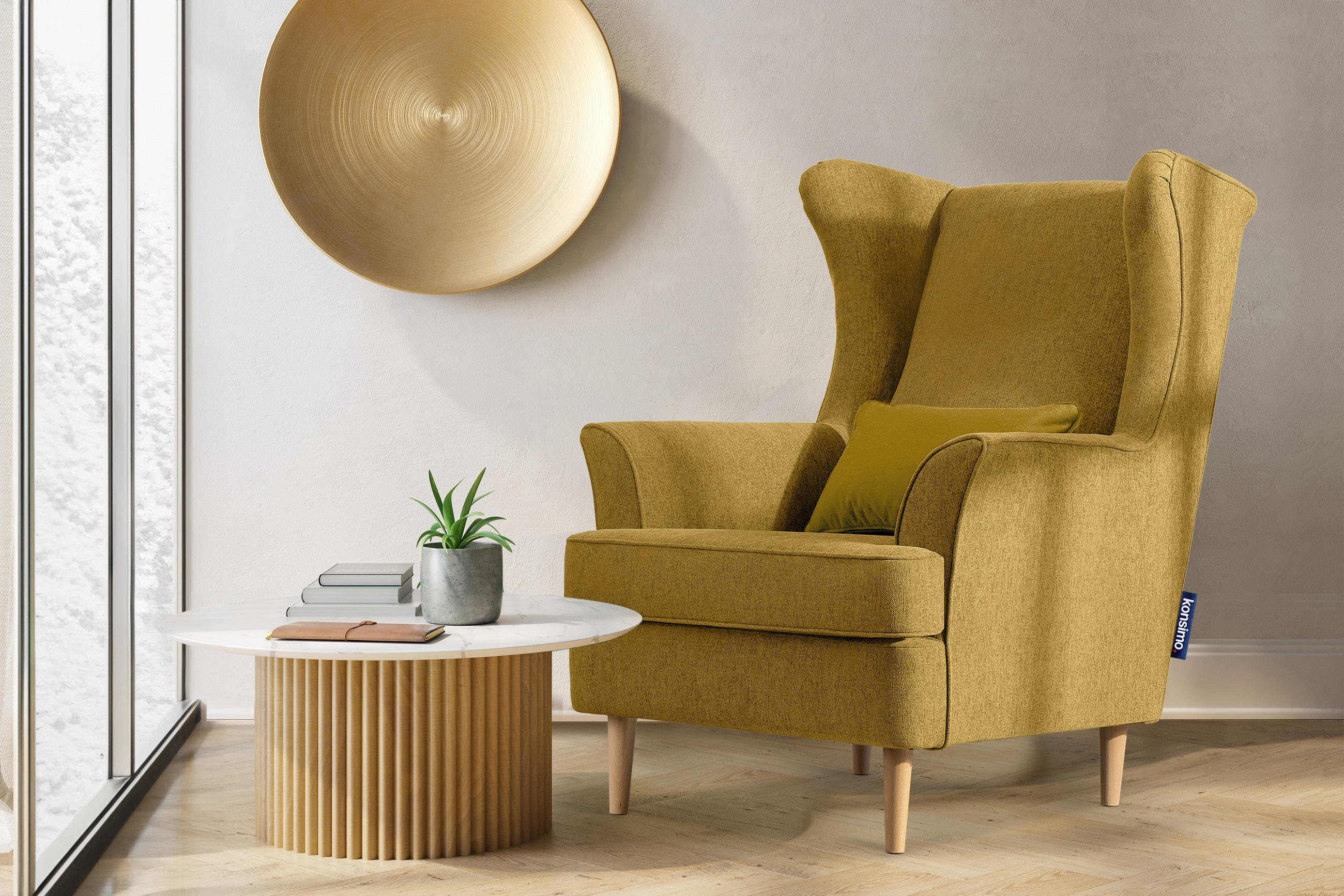 Thumbnail - Konsimo® Ohrensessel, Currygelb, Textil, 82x108x80 cm, Wohnzimmer, Sessel, Polstersessel